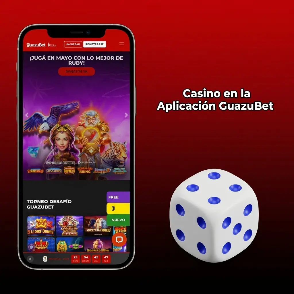 Sección de casino en la app GuazuBet con tragamonedas, casino en vivo y bonos exclusivos móviles